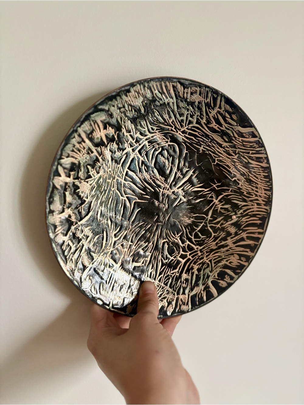 Helene Cartier 1975 Enamel Abstract Art Plate - Signed